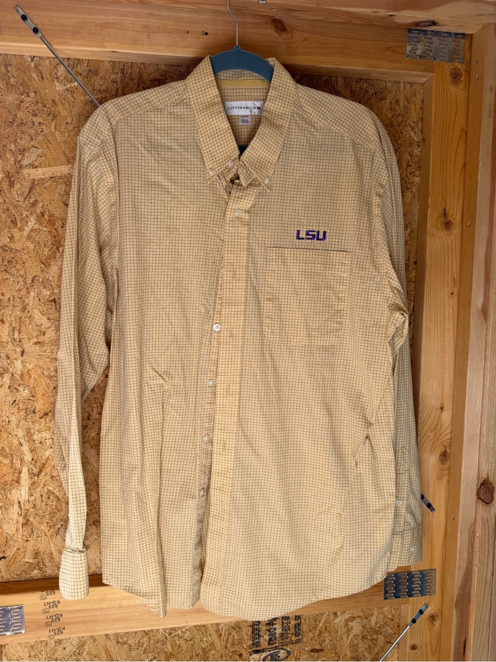Cutter & Buck Men's Yellow Check LSU Embroidered Button-Down Shirt